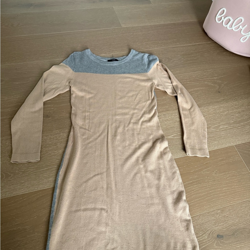 Elegant Tan and Gray Women's sweater Dress